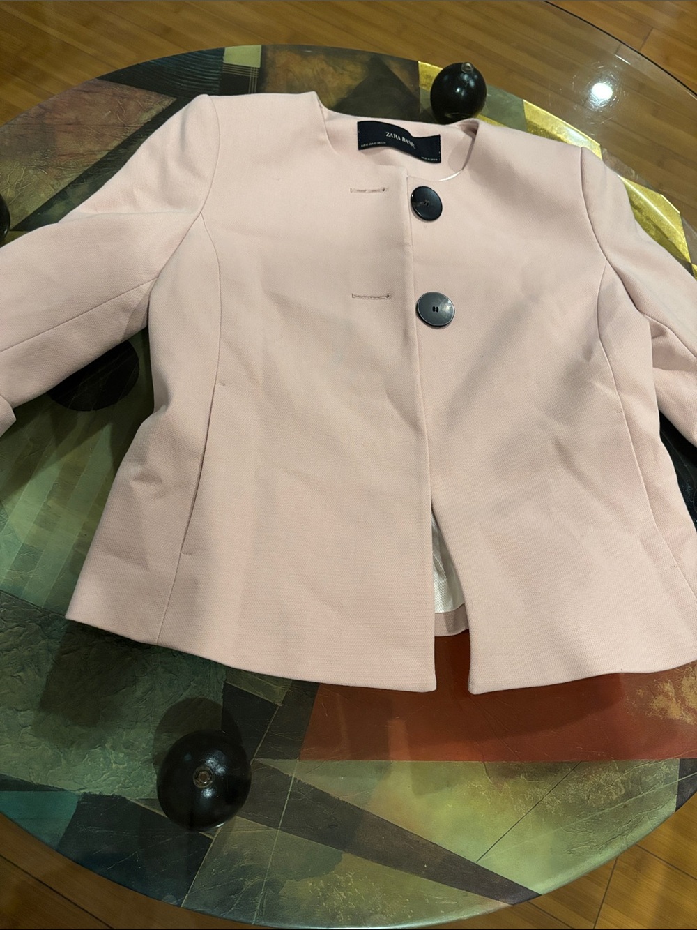Zara Light Blush Pink Collarless Two-Button Blazer